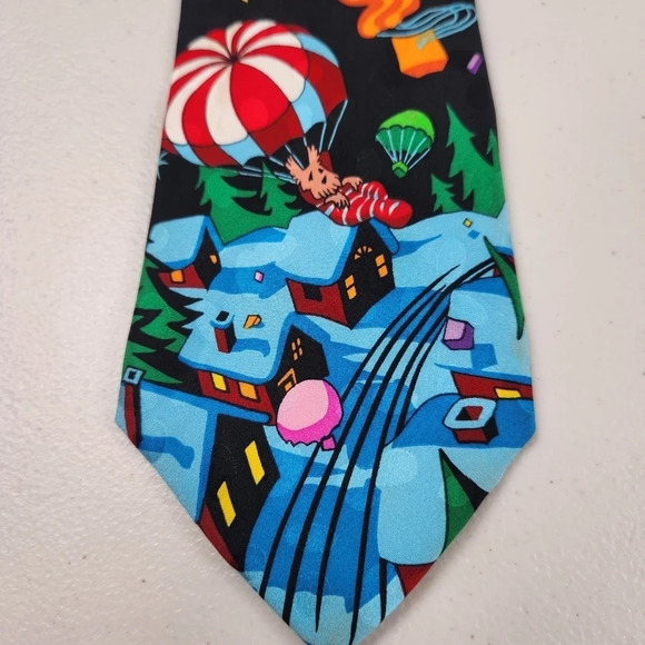 100% Silk Hand Made Santa in Sleigh Tie Christmas Xmas Holiday - Picture 1 of 7